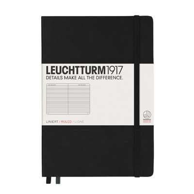 LEUCHTTURM1917 Medium A5 Hardcover Notebook, Ruled, Black