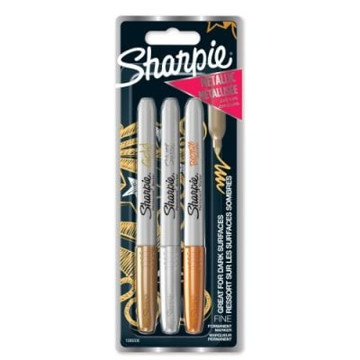 Sharpie Metallic Fine Permanent Markers, Gold/Silver/Bronze, Set of 3